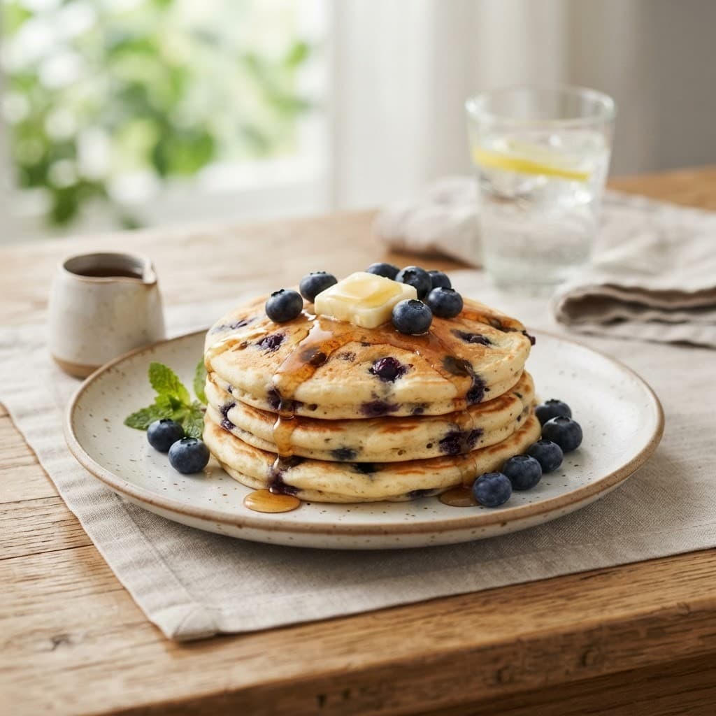 American Blueberry Pancakes with Maple Syrup