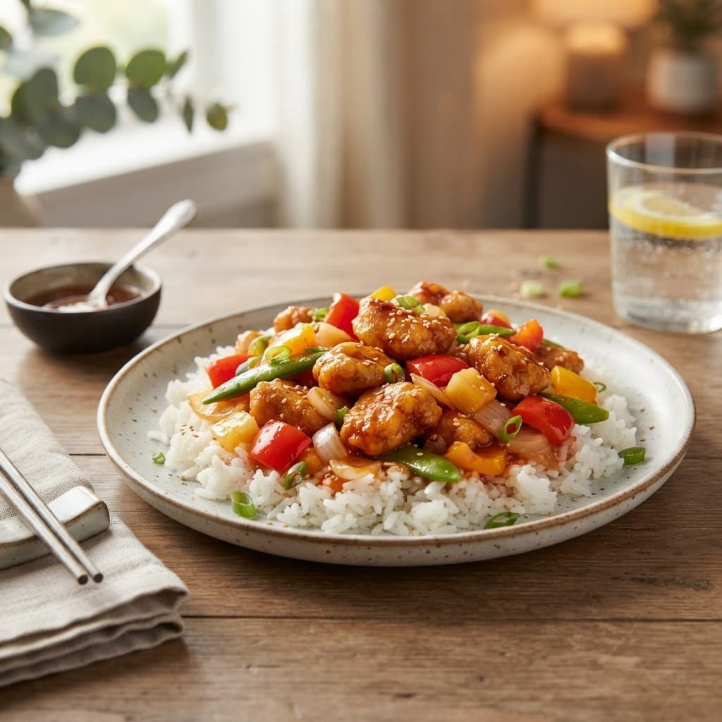 Chinese Sweet and Sour Chicken with White Rice