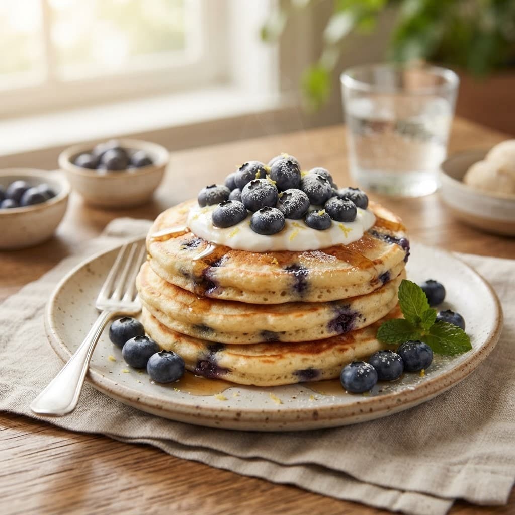 Greek Yogurt Blueberry Pancakes