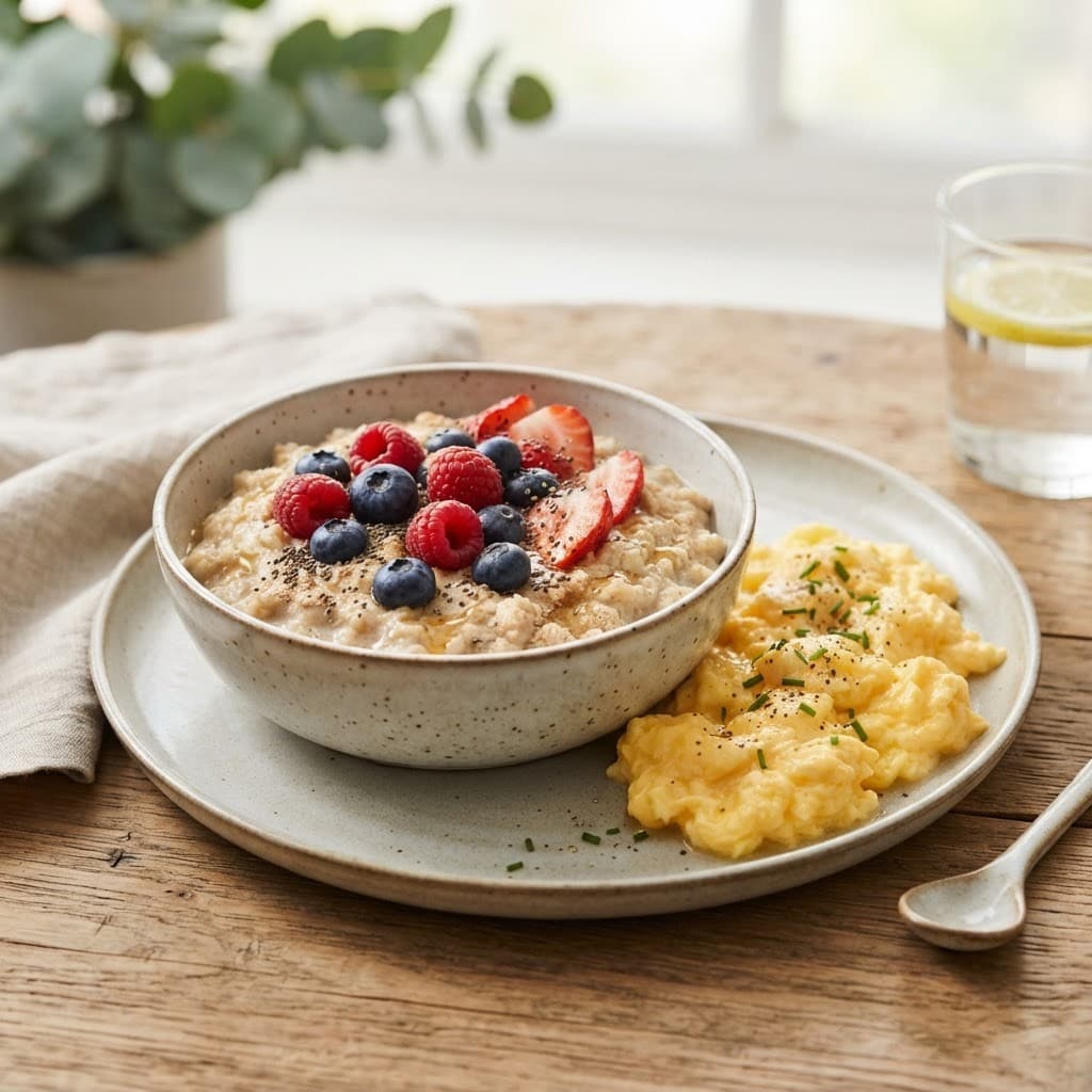High-Protein Oatmeal with Scrambled Eggs