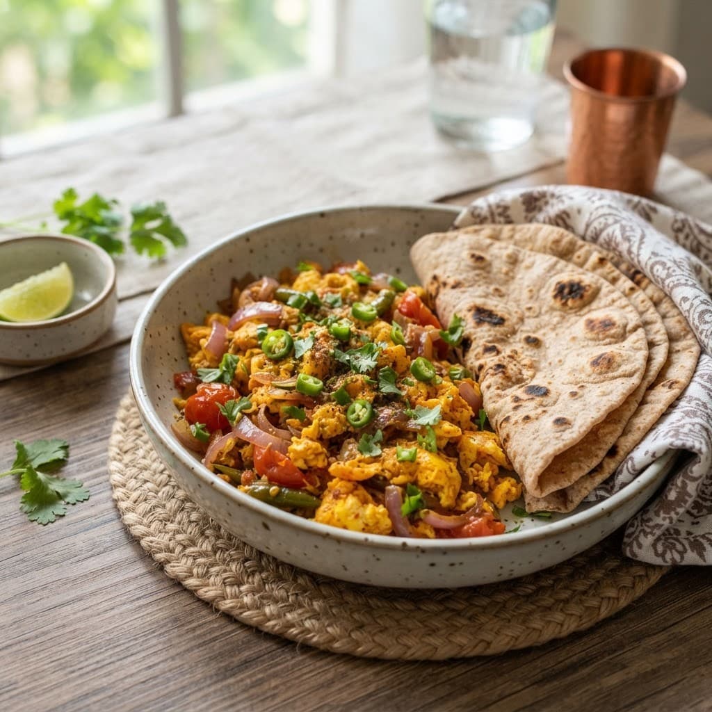Indian Scrambled Eggs with Flatbread