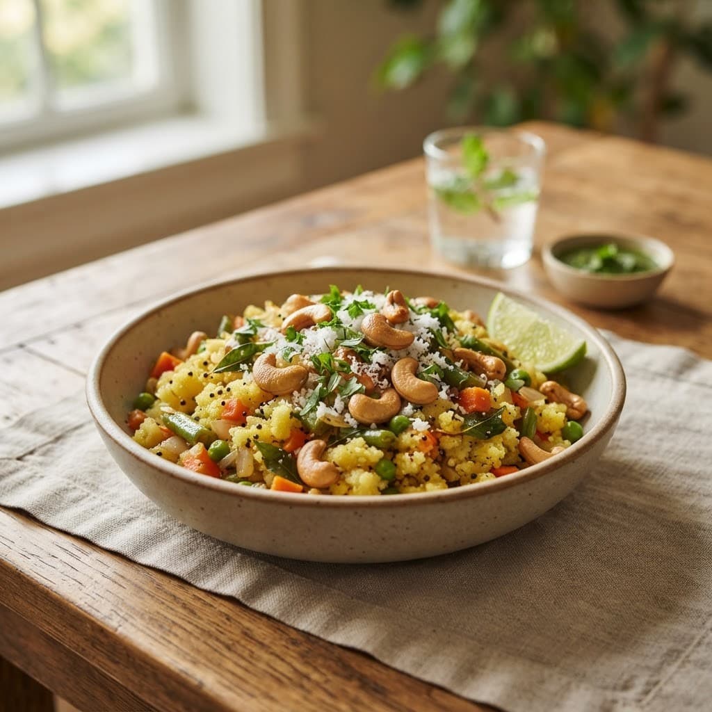 Indian Spiced Semolina Upma with Cashews