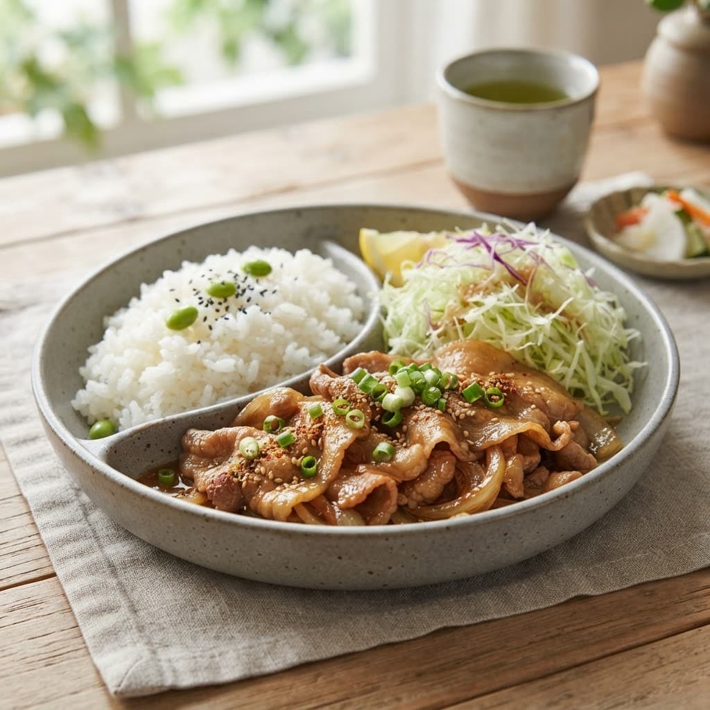 Japanese Ginger Pork with Steamed White Rice