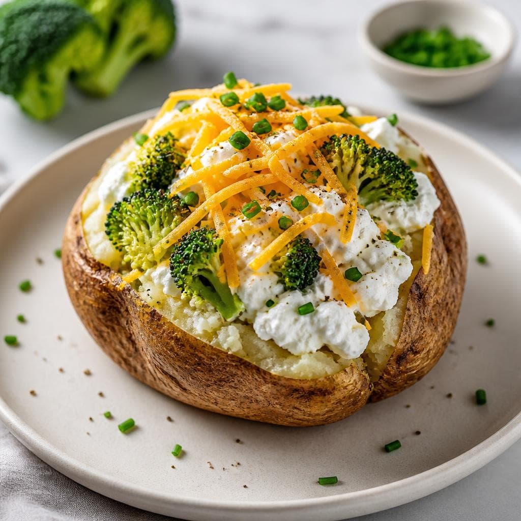 Loaded Cottage Cheese and Broccoli Baked Potato