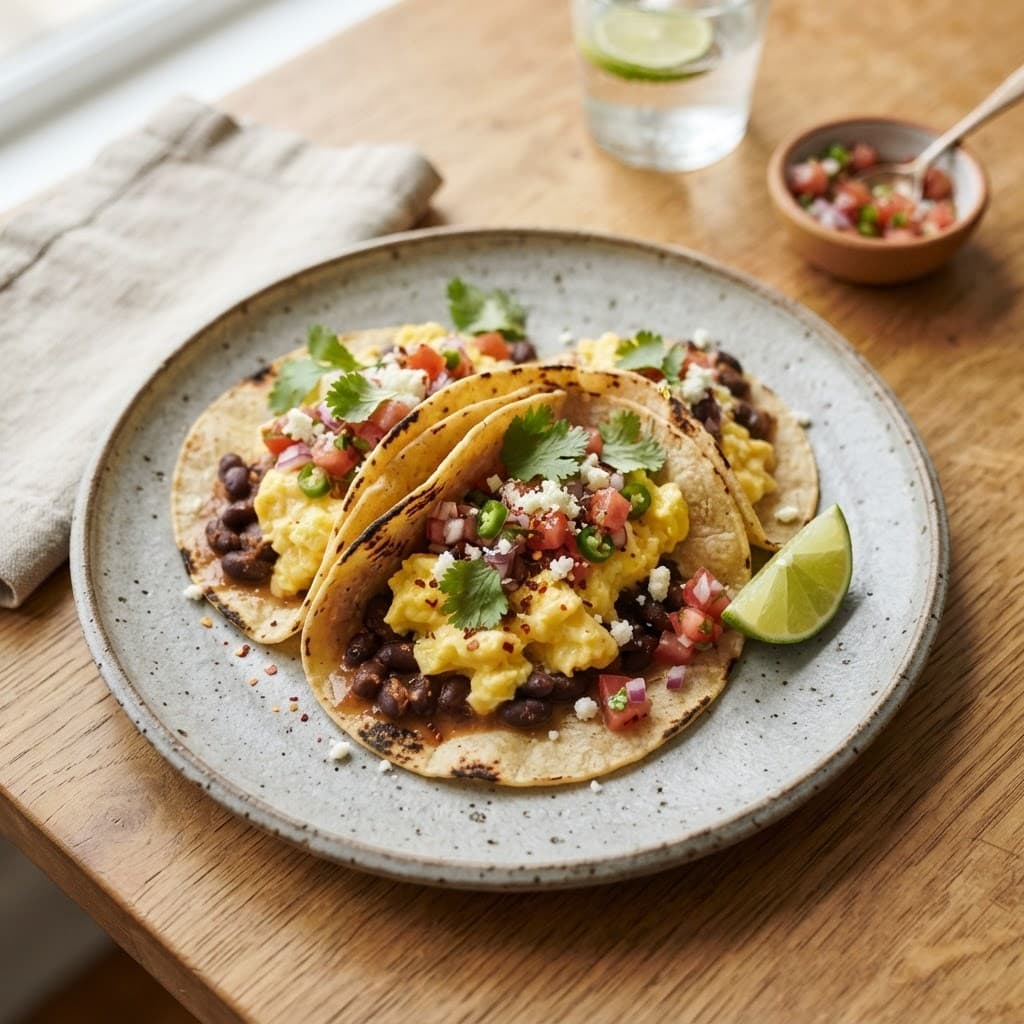 Mexican Breakfast Tacos with Black Beans and Eggs