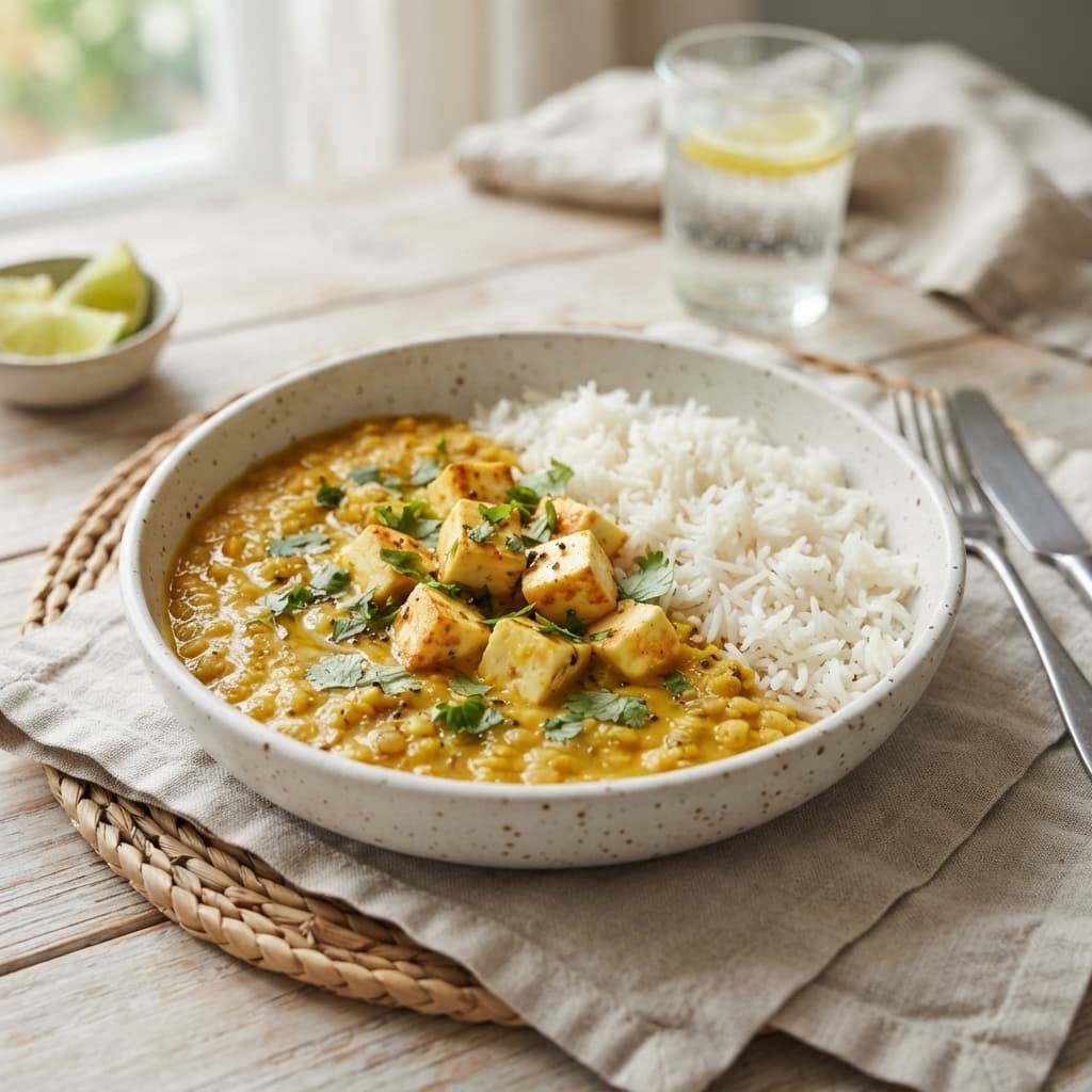 Yellow Dal Rice with Mild Paneer
