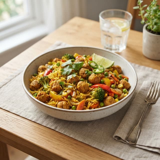 High Protein Soya and Vegetable Rice Bowl